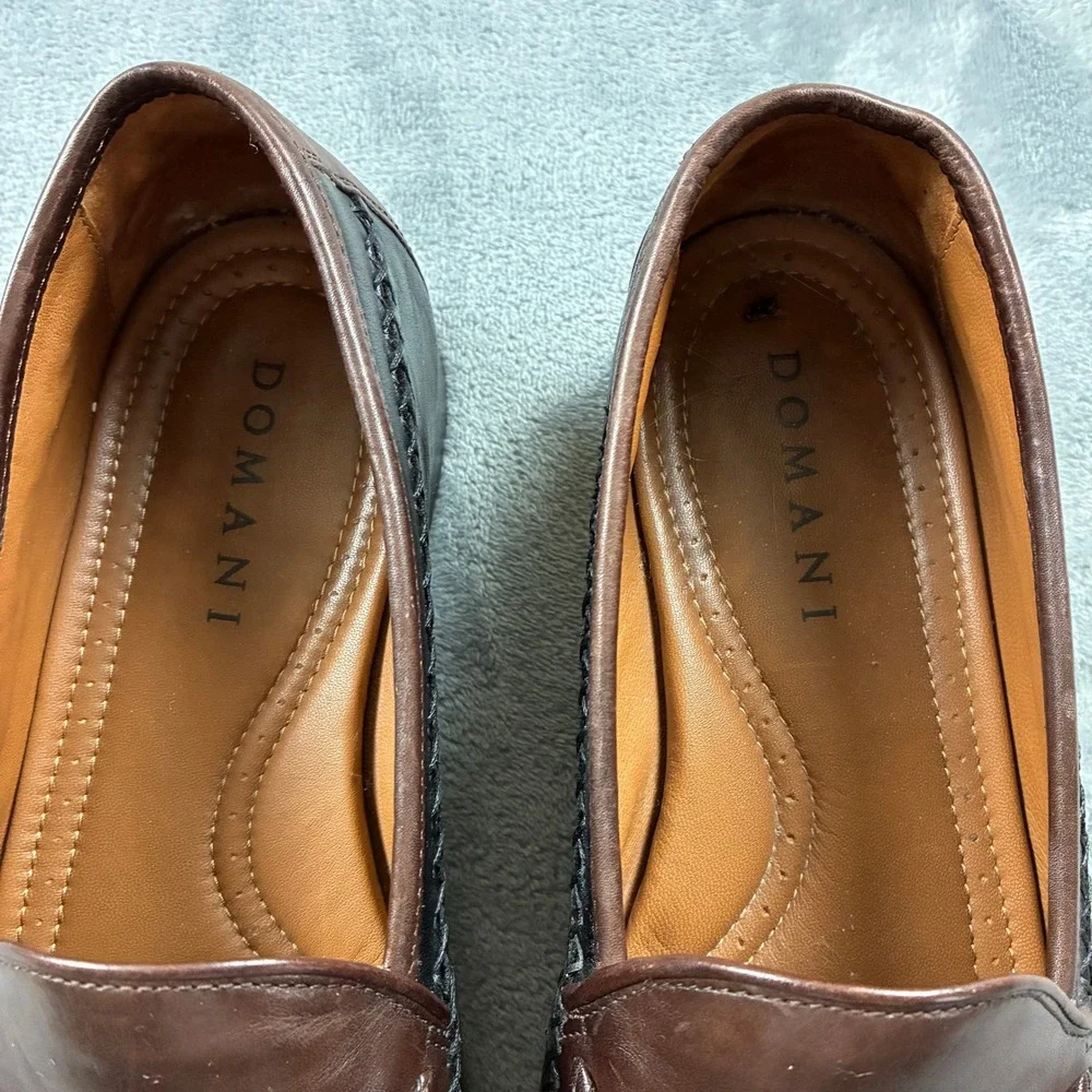 Domani Mens 11M Two Tone Brown Black Leather Tassel Kiltie Loafers India Preppy